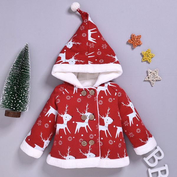 

baby christmas clothes kids boys girls baby red winter coat deer christmas cartoon padded hooded outwear jacket ropa navidad gps