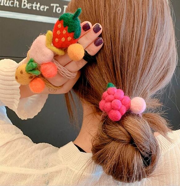 

hair bun maker 36pcs/lot diy simple multi wool felt cartoon fruits rubber band elasticity ponytail bands styling tool accessory ha1670, Brown