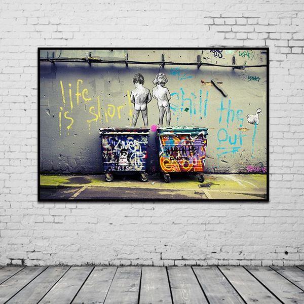 

banksy graffiti art abstract canvas painting posters and prints "life is short chill the duck out" wall canvas art home decor