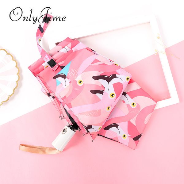 

only jime flamingo pattern литературные открытые автоматические зонты с одной кнопкой черное покрытие солнцезащитный крем женский зонтик с т
