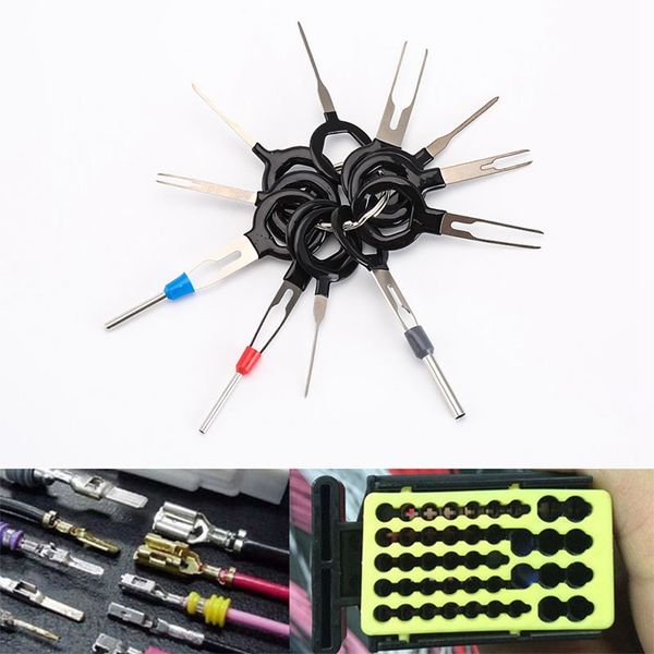 

11pcs auto car plug circuit board wire harness terminal extraction pick connector crimp pin back needle remove tool set