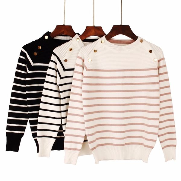 

new autumn winter women pullover sweater fashion striped designer casual jumper o-neck long sleeves female sweater, White;black