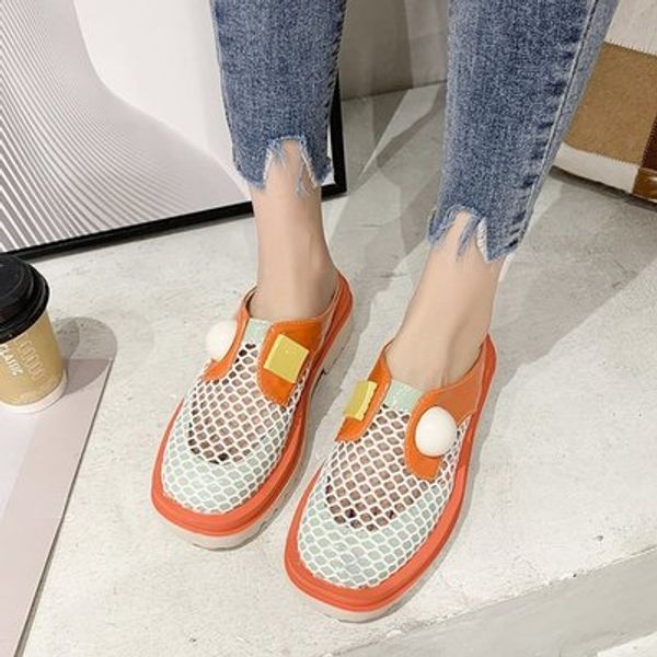 

lazy man no heel casual women's shoes 2020 summer new korean version of the thick bottom color matching slippers, Black