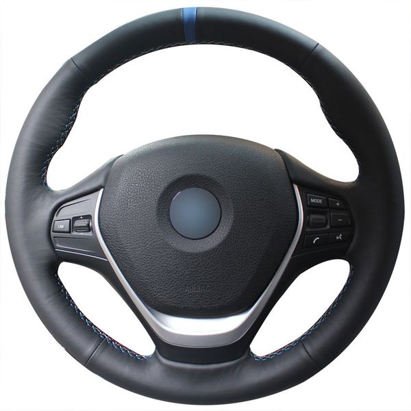 

for bmw f30 320i black leather black suede hand-stitch car steering wheel cover