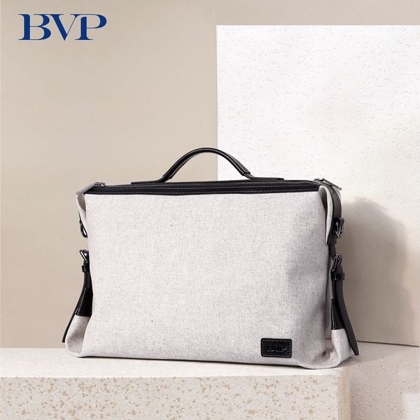 

bvp canvas&cow leather men briefcase leisure man large capacity shoulder messenger 15.6" lapbusiness bag 50