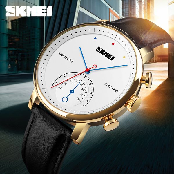 

men watches skmei quartz watch men's leather waterproof 30m watches business fashion male clock, Slivery;brown