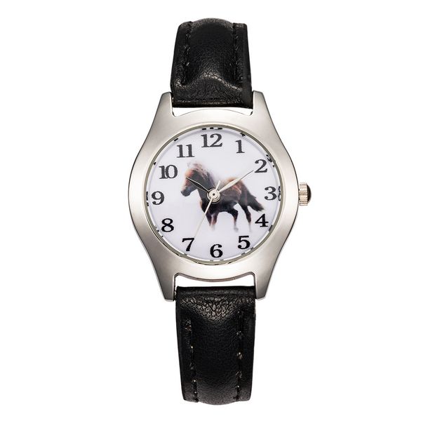 

brand 1pcs rose leather cute lovely girl ladies women's watch children's gift horse quartz student kids animal wristwatch, Slivery;brown
