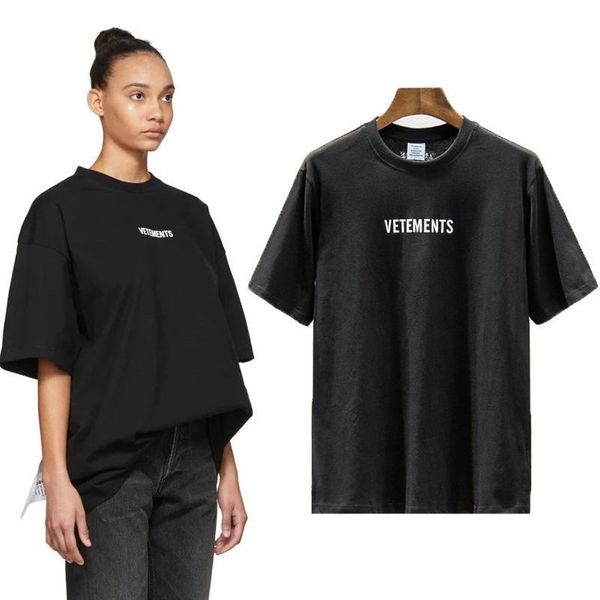 

2020 summer luxury vetements small logo unique tshirt fashion men women side big washing label t shirt casual cotton tee top, White