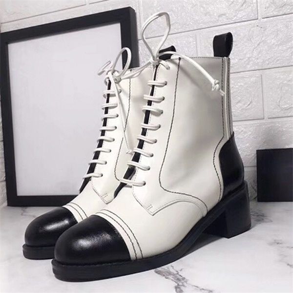 

women ankle boots lace-ups patent calfskin boot designer shoes black cowboy martin ankle booties real leather with box us10 -07