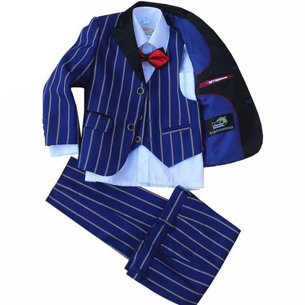 

4 pieces set jacket+vest+pants +bow tie children formal suit jacket wedding boys dress suit stripe jacket size 2years-12 years, Black