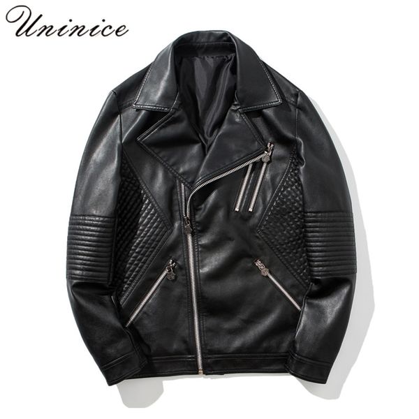 

2018 new autumn spring new men's 3xl leather jackets male zipper moto punk pu jackets teenager plus size coats, Black