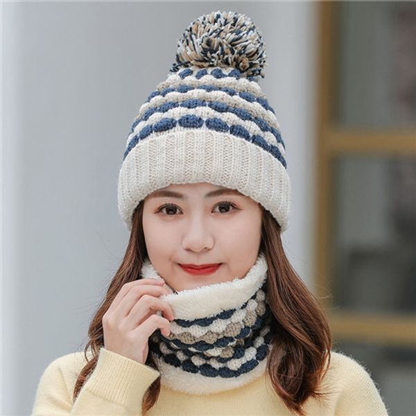 

hat women autumn and winter korean version of the two-piece knitted warm hat winter windproof earmuffs, Blue;gray