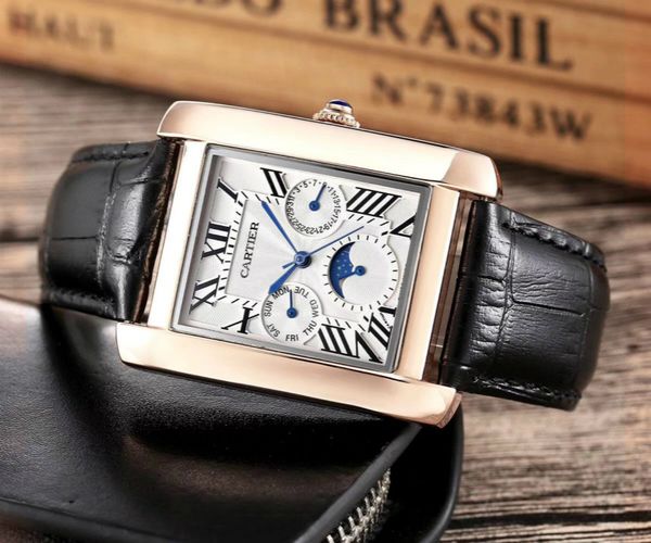 

2020 tank type watch all dial work mens womens luxury watches japanese quartz brand leather strap military men sports wristwatches, Slivery;brown