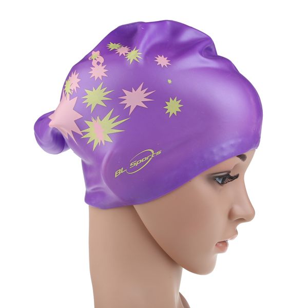 

ea14 soft silicon swimming cap waterproof diving cover flexible silver stars swimming caps