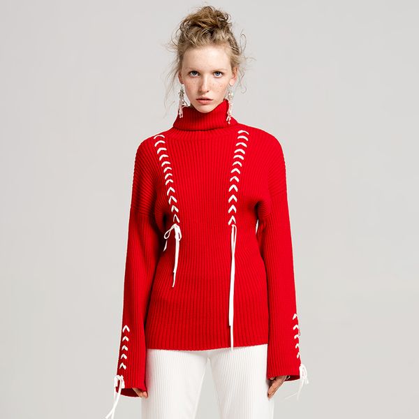 

spring winter new sweet handmade straps half-high collar loose thick warm sweater pullover knitwear luxury women designer sweaters, White;black