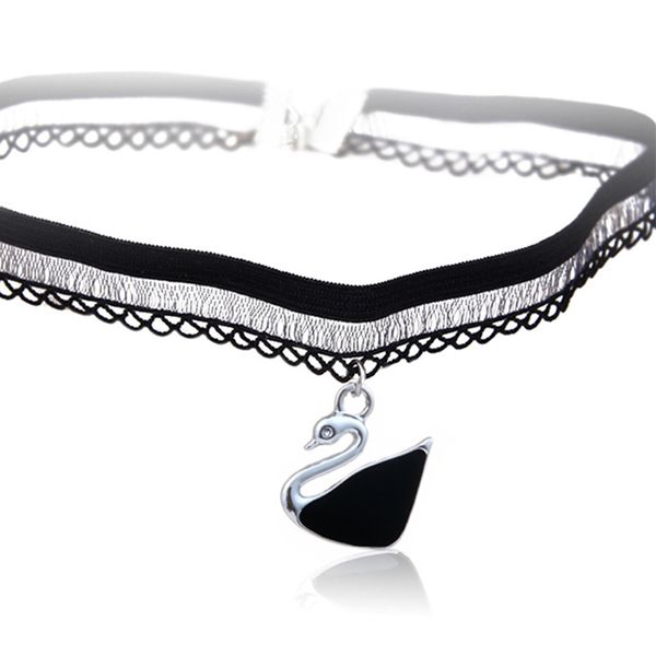 

retro choker necklace black lace velvet strip woman collar party jewelry neck accessories chokers handcrafted gothic swan pendant necklace, Golden;silver