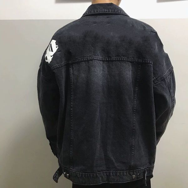 

tree angels new autumn and winter letters printed denim jacket casual loose coat streetwear couple coat, Black;brown