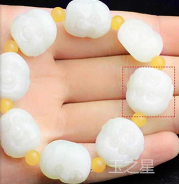 

xinjiang hetian jade buddha head bracelet men and women jade white jade maitreya laugh buddha bracelet, Black