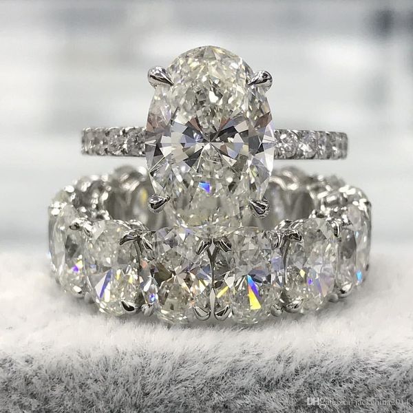 

size 5-12 luxury jewelry couple rings sparkling real 925 sterling silver oval cut white z big cz women wedding bridal ring set gift, Slivery;golden