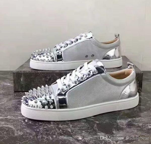

size 35 to 46 silver spikes platform lace up arena shoes vintage red bottom shoes mens designer sneaker tradingbear, Black