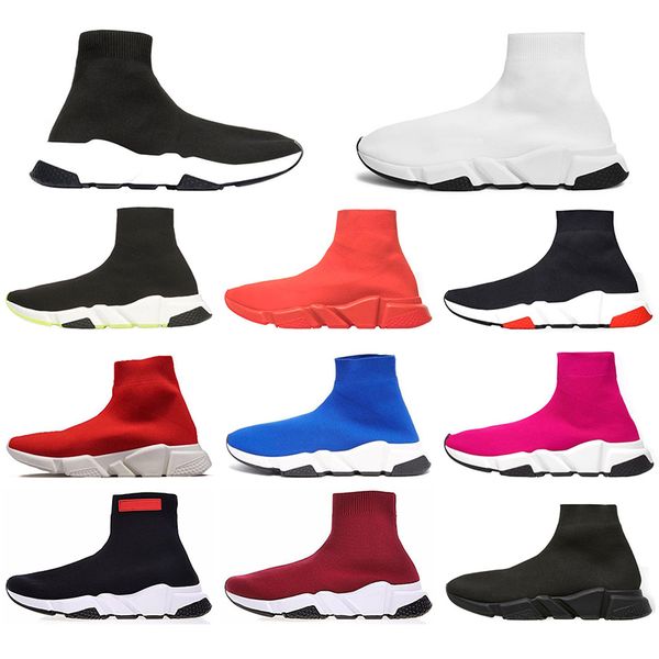

luxury designer sock shoes speed trainer casual ankle boot lace-up triple black white red glitter flat runner women men platform size36-45