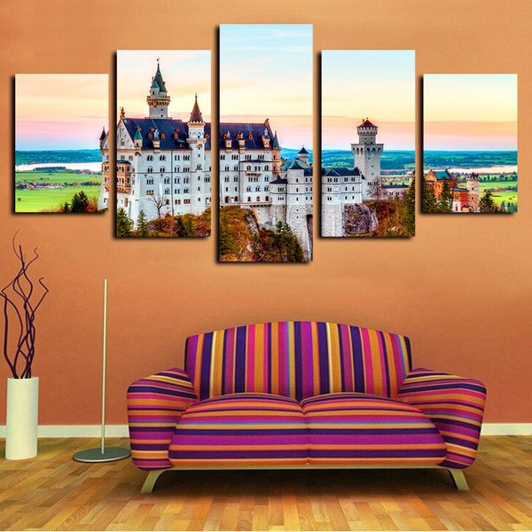 

5 panels swan castle modern artworks giclee canvas wall art for kid home wall decor abstract poster canvas print oil painting