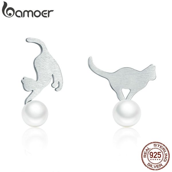 

bamoer 100% 925 sterling silver naughty cat play ball drop earrings women sterling silver earrings jewelry gift sce235
