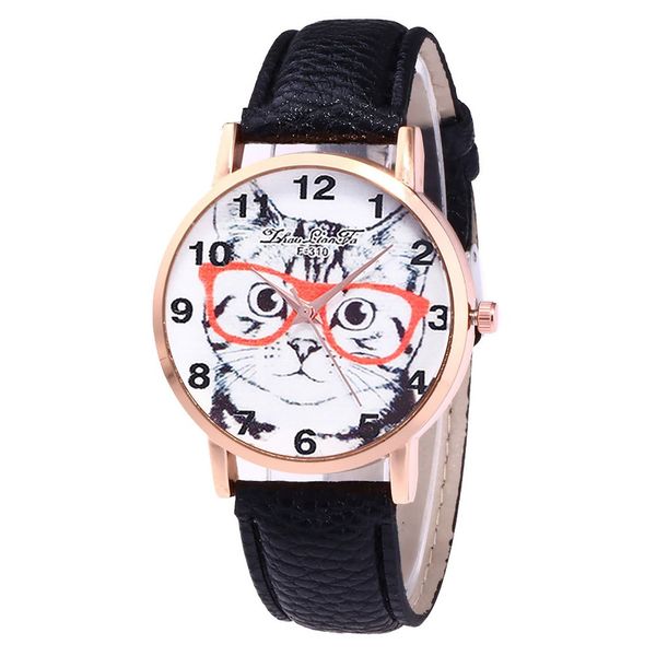 

luxury trendcy leather strap cute cat shape dial women quartz wristwatch women valentine christmas sports bracelet clearance, Slivery;brown