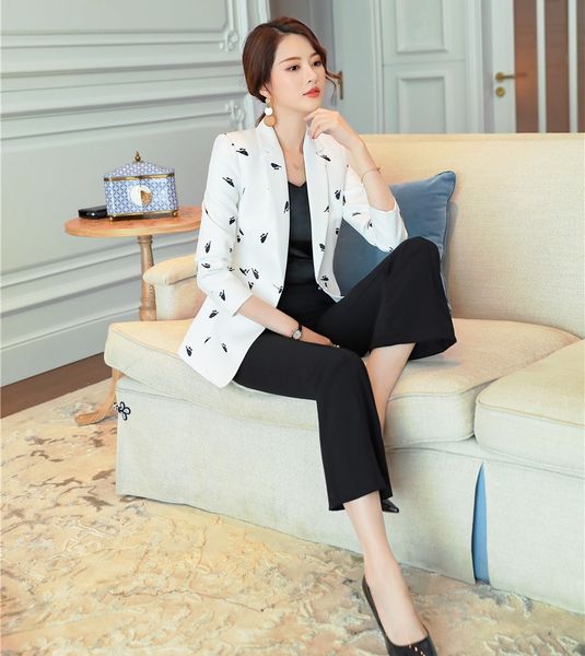 

fashion ladies white blazer women business suits formal office suits work wear uniform styles pant and jacket sets, White;black