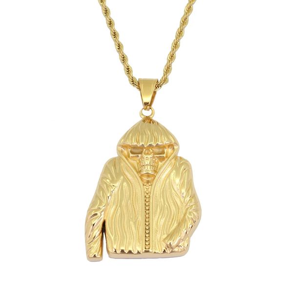 

хип-хоп череп куртка кулон ожерелья для мужчин золотой скелет роскошные ожерелье из нержавеющей стали кубинские цепи ювелирные изделия беспл, Silver