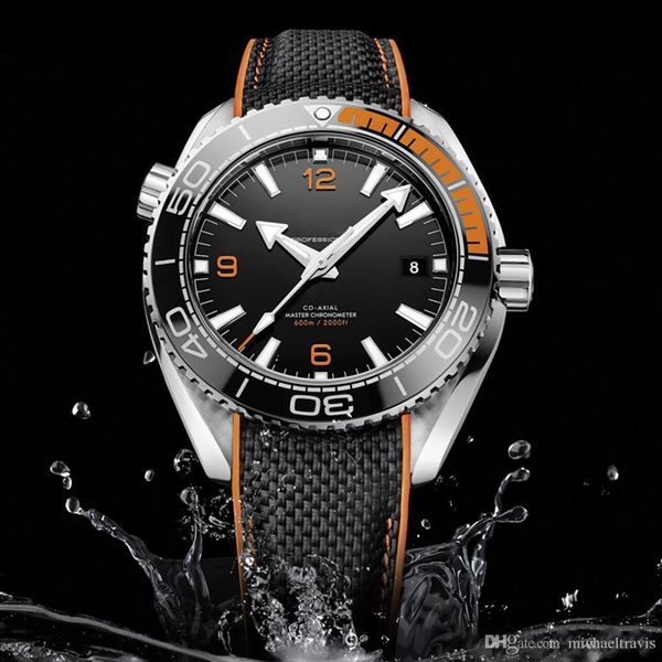 

mens watch master black face men watches automatic movement mechanical rubber strap sapphire glass mens watches, Slivery;brown