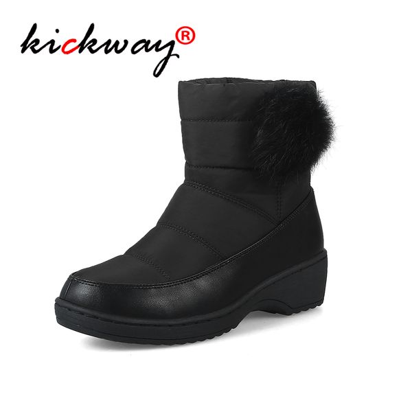 

women boots warm winter women shoes female water resistant snow boots for woman botas mujer plush ladies booties plus size 35-44, Black