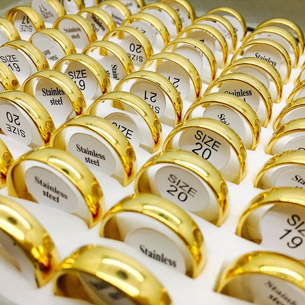 

mixmax wholesale bulk lots 25pcs/pack 6mm golden color rings men's women's stainless steel jewelry engagement wedding rings, Slivery;golden