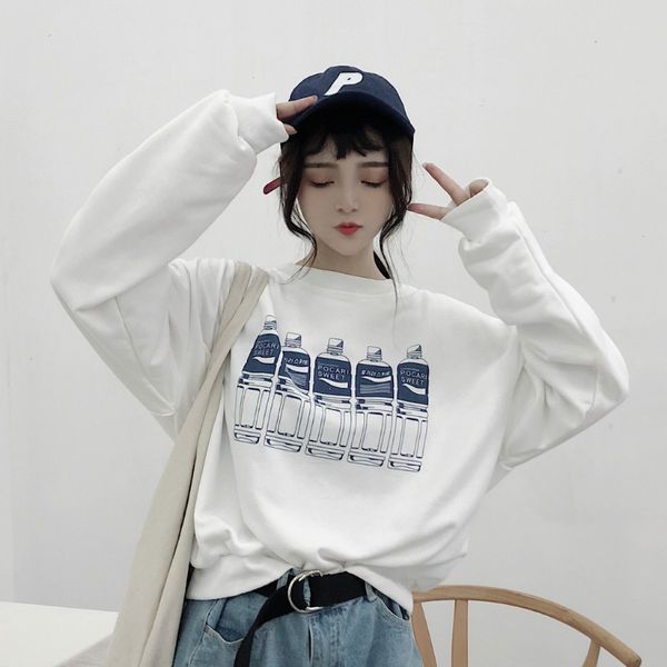 

2019 casual loose bf sweatshirt women's sweatshirts japanese harajuku ulzzang female korean kawaii cute punk clothing for women, Black