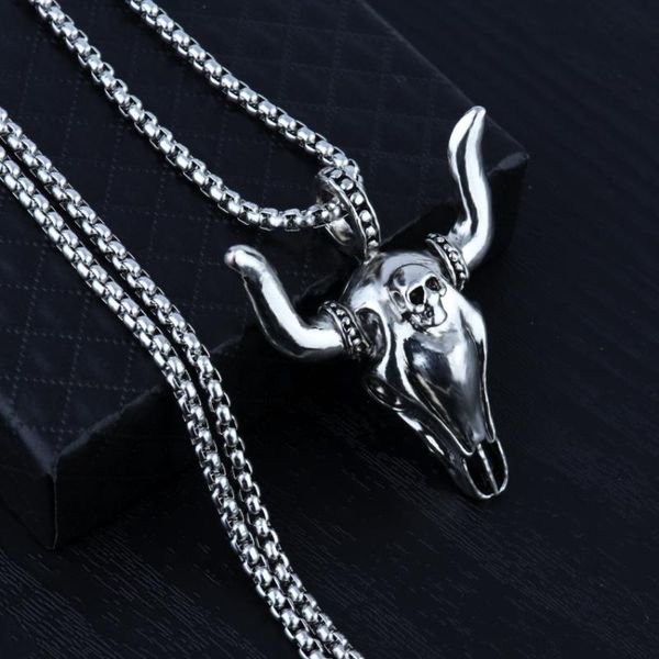 

titanium steel alloy cow skull pendant necklace men's fashion accessories, Silver