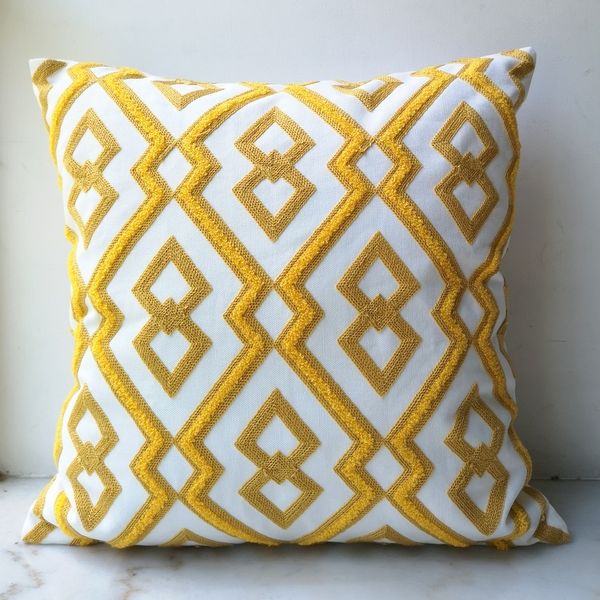 Yellow Cushion Cover Cute Diamond Geometric Embroidery Pillow Case