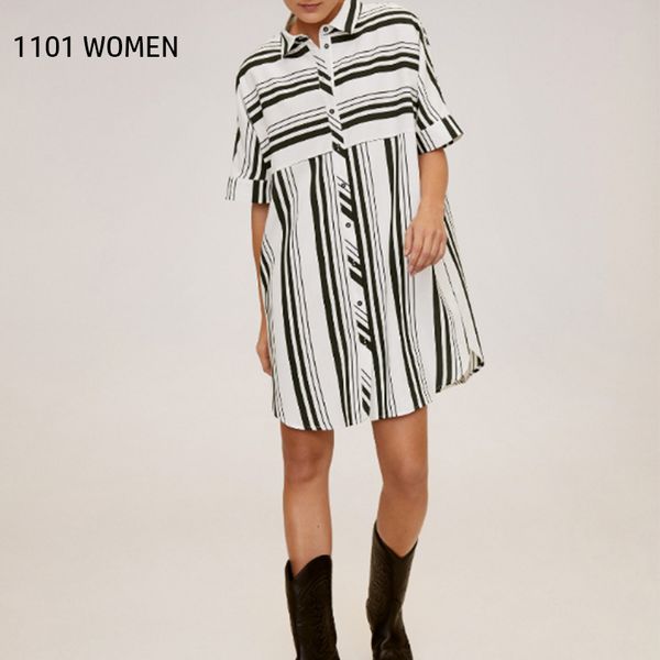 

casual dresses sping women dress black white stripe half sleeve shirt style mini chic ladies vintage female, Black;gray