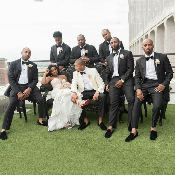 

custom ivory groom tuxedo casual peaked lapel black outfit for groomsmen blazer men suits for wedding trajes de hombre costume homme 2piece, Black;gray