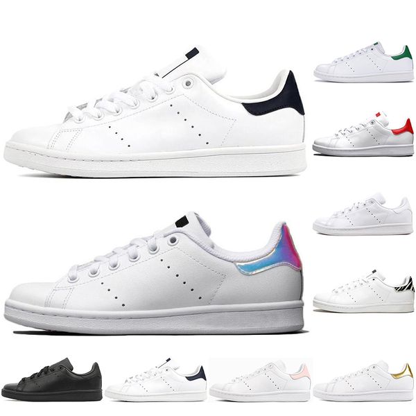 

with socks new fashion smith men women flats sneakers white navy red green rainbow stan mens leather shoes outdoor casual walking 36-44, Black