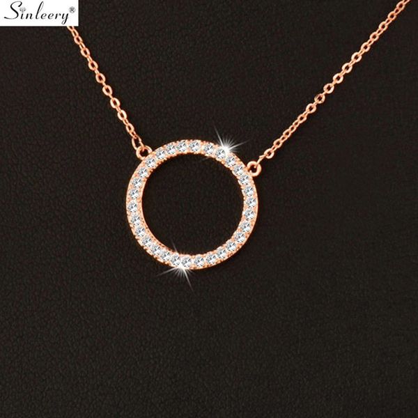 

sinleery shiny paved tiny crysral circle round necklaces & pendants silver rose gold color chain jewelry for women xl089 ssb