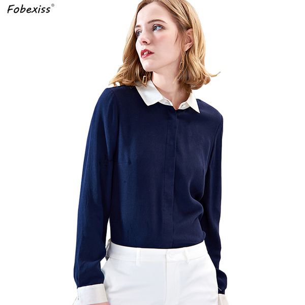 

100% natural silk blouses for women long sleeve single breasted pure silk shirts office lady elegant blue, White