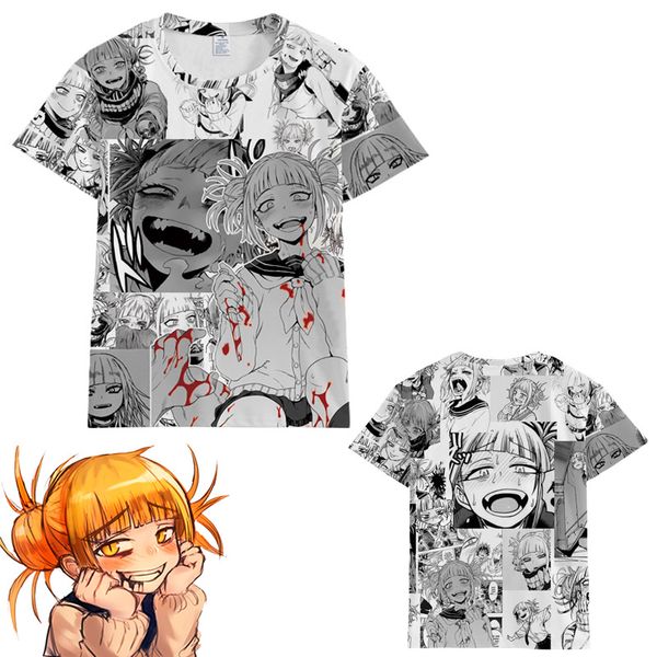 

japanese anime my hero academia himiko toga cosplay t shirt men women short sleeve summer cartoon t shirt, White;black