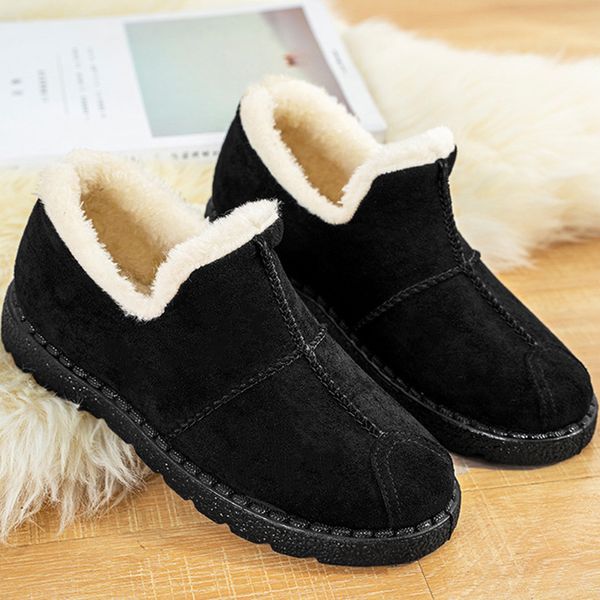 

warm shoes woman loafers flats winter shoes women cotton home indoor soft bottom slip-on plush slippers winter, Black