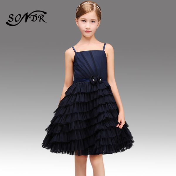 

flower girls dresses navy blue ht128 elegant tiered princess ball gowns spaghetti strap appliques flower girl pageant dress, Red;yellow