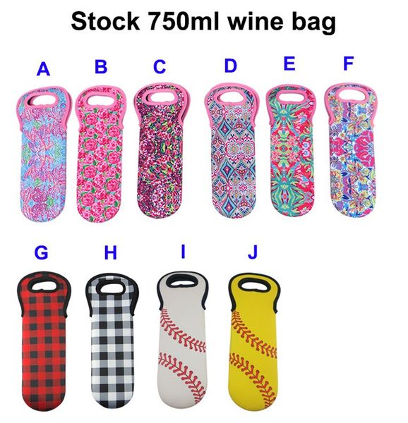 

christmas gift bag red check wine holder neoprene lilly wine bag crown jewel rose baseball softball printing wine bottle holder st662