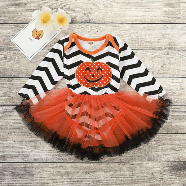 

goocheer baby girl тыквы ромпер хэллоуин полосатый с длинным рукавом осень хлопок romper платье новорожденные шнурок тюль комбинезон эпикиро, Red;yellow