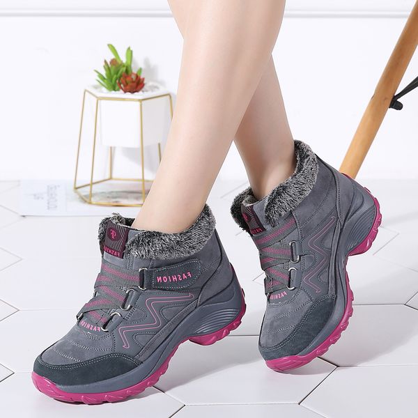 

women winter snow boots hiking shoes warm plush krasovki ankle boots female sport shoes wedge waterproof sneakers woman
