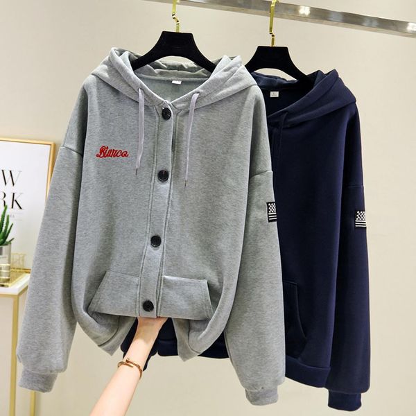 

hoodies women sweatshirt loose hoodies women plus size with button thickening plus velvet harajuku coat tracksuit, Black
