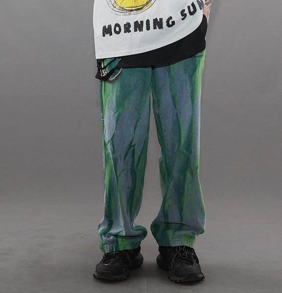 

ewq / мужская одежда нерегулярные галстук-окрашенные печатные джинсовые брюки прямые джинсы на молнии брюки хип-хоп уличная одежда новые сво, Blue