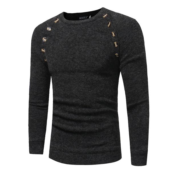 

new men's button splicing solid color slim long sleeve sweater men's fashion joker sweater, White;black